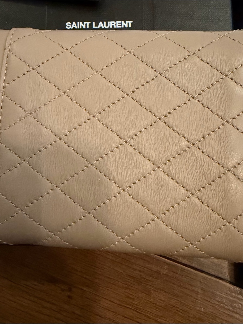 Saint Laurent Quilted Envelope Wallet in Taupe with Gold Hardware - Picture 2 of 8